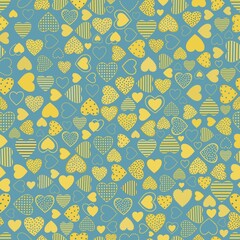  Seamless pattern with hearts. Blue-yellow pattern - 502021418
