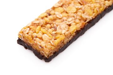 Tasty granola bars on white background. Cereal bar. Diet bars on a white background. 