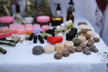 Natural soap and cosmetics on the table