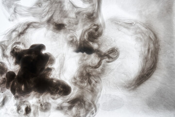 Dark smoke on white ink background, colorful fog, abstract swirling ocean sea, acrylic paint...
