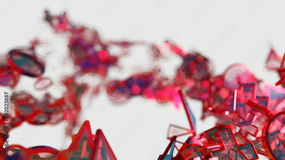 Aufkleber abstract animated background. different 3d red shapes are flying on a white background. 3d render