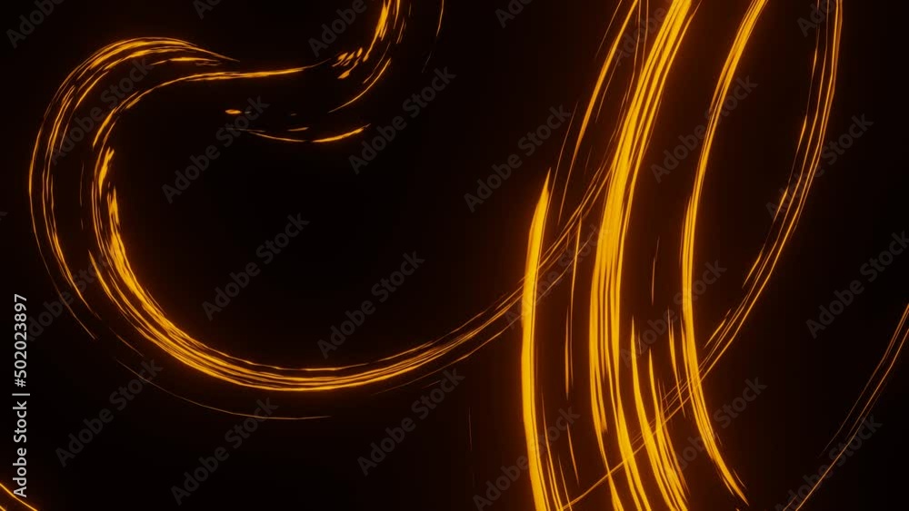 Aufkleber background of shimmering luminous twisty orange lines on a black background. looped abstract animati
