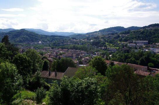 General view of the small traditional village Lamastre in Ardeche in France, Europe