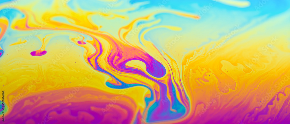 Poster psychedelic abstraction formed by light interferences on the surface of a soap bubble bright backgro