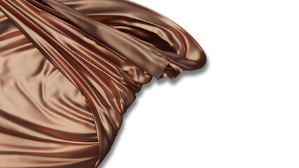 Piece of Light Brown textured and creased Fabric Returning by One Corner on White