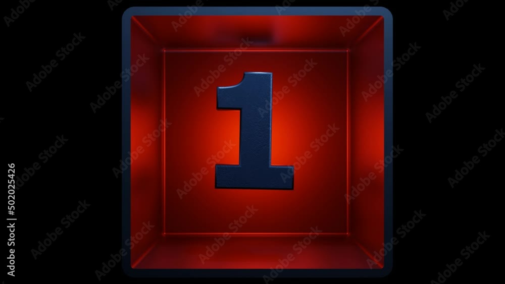 Poster three-dimensional figure one flies inside the cube dark animated background. 3d render