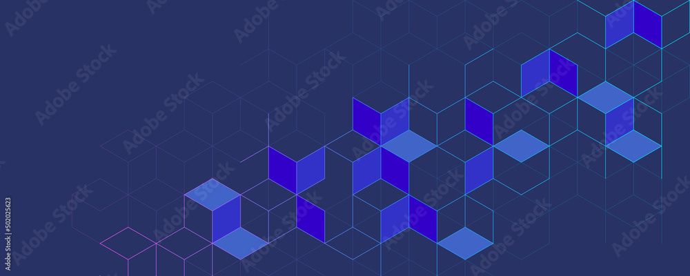 Poster The graphic design element and abstract geometric background with isometric digital blocks. Blockchain concept and modern technology