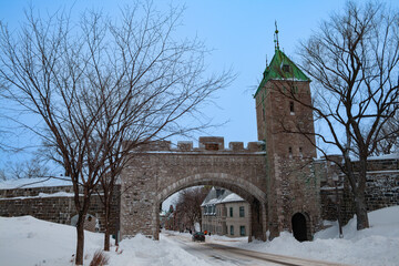 Fototapeta na wymiar The Citadelle of Quebec, fort entrance during winter