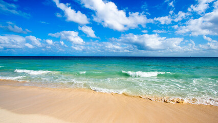 Beautiful beach and waves of Caribbean Sea