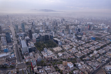 Fototapeta na wymiar Aerial view from a drone of Av Javier Prado in San Isidro.
