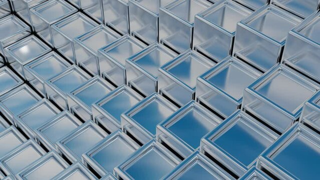 abstract animated background of silver cubes rising and falling. 3d render