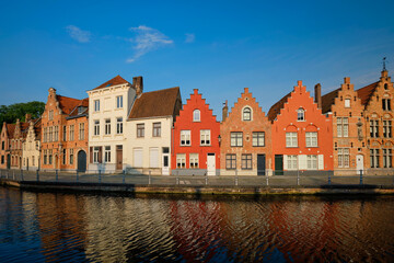 Fototapeta na wymiar Benelux Europe Belgium tourist Travel concept - Canal and old houses. Bruges Brugge , Belgium