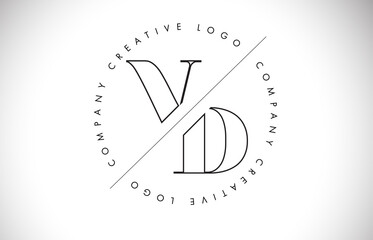 Outline VD v d  letter logo with cut and intersected design and round frame.