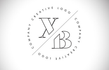 Outline XB x b letter logo with cut and intersected design and round frame.
