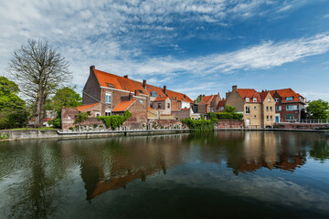 Naklejka na ściany i meble Canal and medieval houses. Bruges (Brugge), Belgium