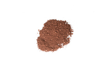 Makeup cosmetics. Eyeshadow in brown color crushed palette, colorful eye shadow powder isolated.