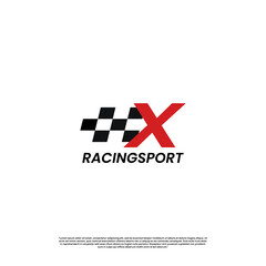 Fototapeta premium letter X with racing flag icon template logo design