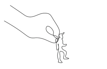 one big hand is directing and manipulating a person