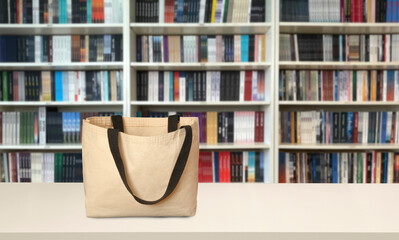 empty wooden floor in front of bookshelf background
