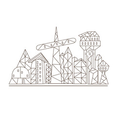 Fototapeta premium Line drawing of an imaginary city of the future