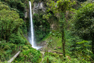 El Rocío Machay waterfall in Banos Santa Agua, Ecuador. South America.