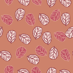 Seamless pattern engraved tree leaves. Vintage background botanical with foliage in hand drawn style.