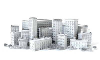 Obraz premium Beautiful city with periodic buildings. 3D rendering illustration