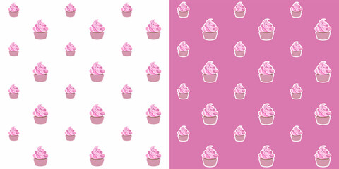 Cupcakes with a seamless pattern. Baking background
