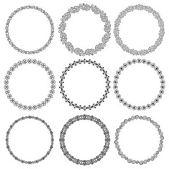 Collection of vintage vector round drawn ink frames in art deco style
