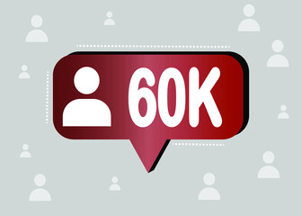 Thank you 60000 followers and peoples. Banner for online social group. Vector illustration
