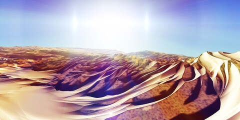 Dunes sunset over the desert. 3d rendering
