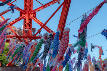 東京都港区芝公園に飾られたこいのぼり