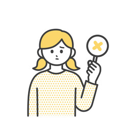 女の子がばつの札を持つイラスト素材