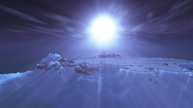 ice berg night full moon, 3d render