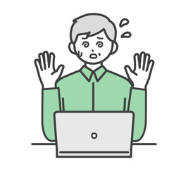 高齢男性がパソコンを操作するイラスト素材