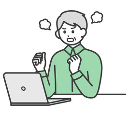 高齢男性がパソコンを操作するイラスト素材