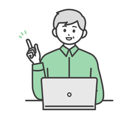 高齢男性がパソコンを操作するイラスト素材