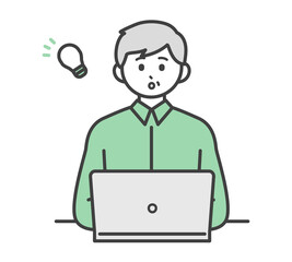 高齢男性がパソコンを操作するイラスト素材