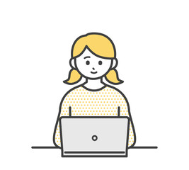 女の子がパソコンを操作するイラスト素材