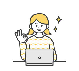 女の子がパソコンを操作するイラスト素材