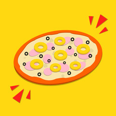 Vector Hawaiian pizza. Fast food Illustration