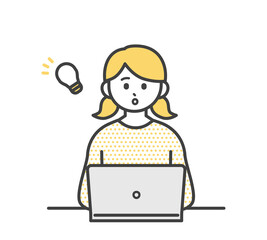 女の子がパソコンを操作するイラスト素材