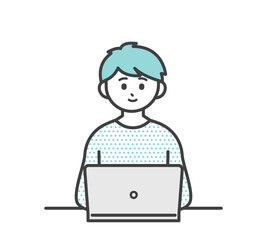 男の子がパソコンを操作するイラスト素材