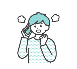 男の子がスマートフォンで連絡するイラスト素材