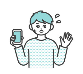 男の子がスマートフォンを片手で持つイラスト素材