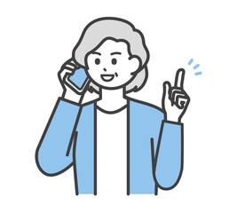 高齢女性がスマートフォンで連絡するイラスト素材