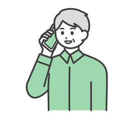 高齢男性がスマートフォンで連絡するイラスト素材