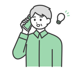 高齢男性がスマートフォンで連絡するイラスト素材