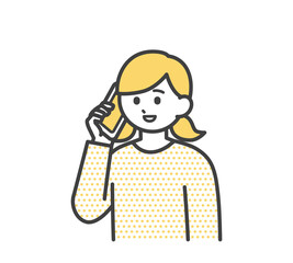 女の子がスマートフォンで連絡するイラスト素材