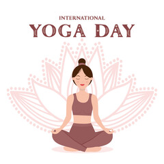 Fototapeta na wymiar International Yoga Day. Woman doing yoga in lotus position.